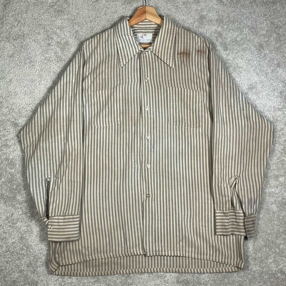 Big Dutch Other - Vintage 70s Big Donlin Mens Striped Work Shirt Long Sleeve Grey Tan 16-16.5 L